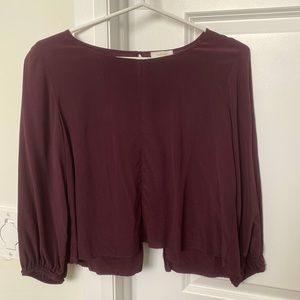 Aritzia Wilfred cropped silk blouse quarter sleeve and open slit back